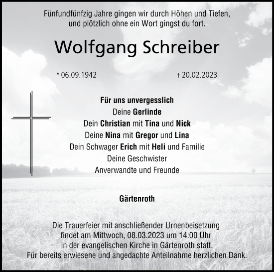 Anzeige von Wolfgang Schreiber von MGO