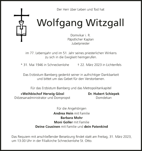 Anzeige von Wolfgang Witzgall von MGO