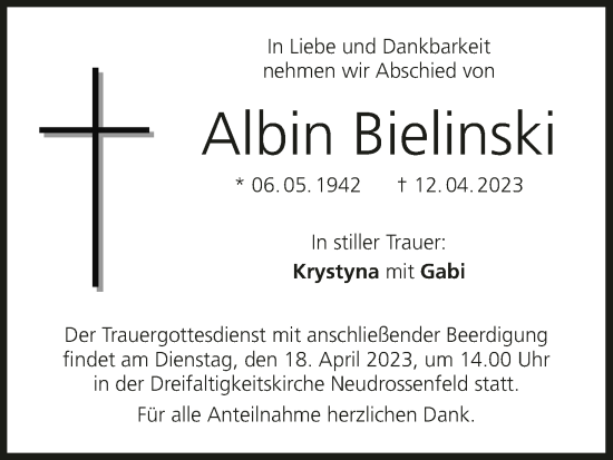 Anzeige von Albin Bielinski von MGO
