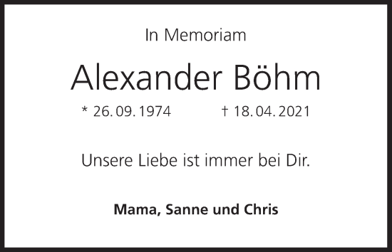 Anzeige von Alexander Böhm von MGO