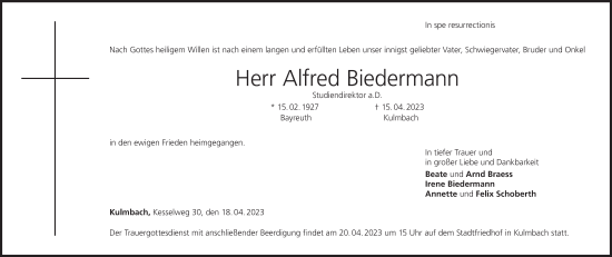 Anzeige von Alfred Biedermann von MGO