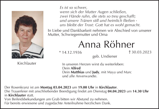 Anzeige von Anna Röhner von MGO