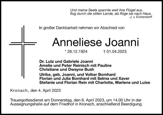 Anzeige von Anneliese Joanni von MGO