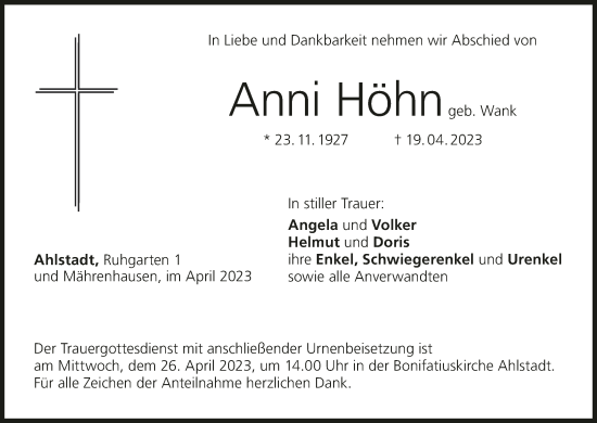 Anzeige von Anni Höhn von MGO