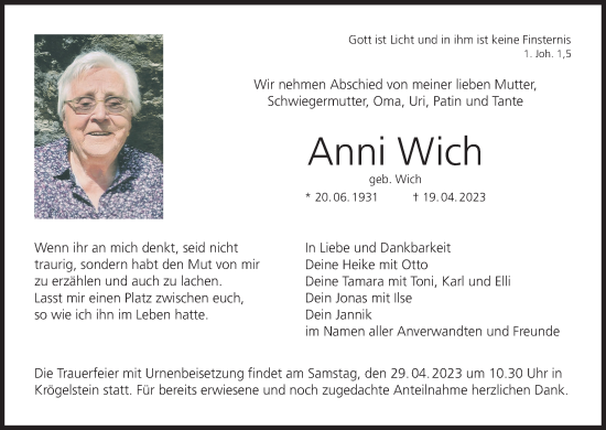 Anzeige von Anni Wich von MGO