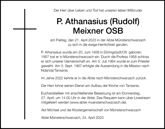 Anzeige von Athanasius Meixner von MGO