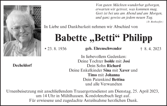Anzeige von Babette Philipp von MGO