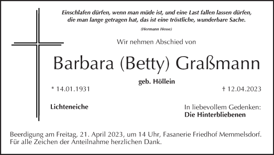 Anzeige von Barbara Graßmann von MGO