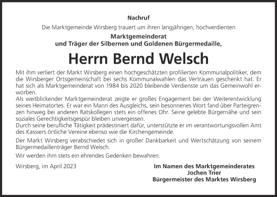 Anzeige von Bernd Welsch von MGO
