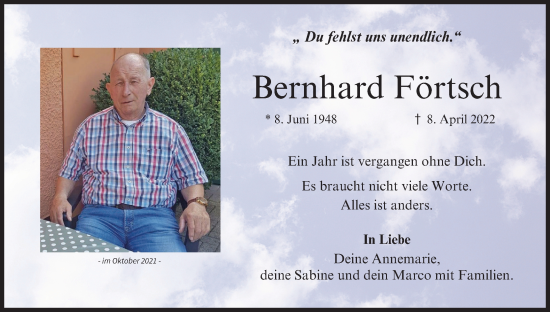 Anzeige von Bernhard Förtsch von MGO