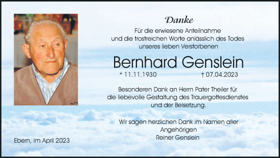 Anzeige von Bernhard Genslein von MGO