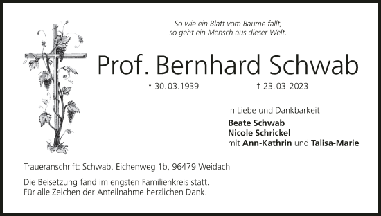 Anzeige von Bernhard Schwab von MGO