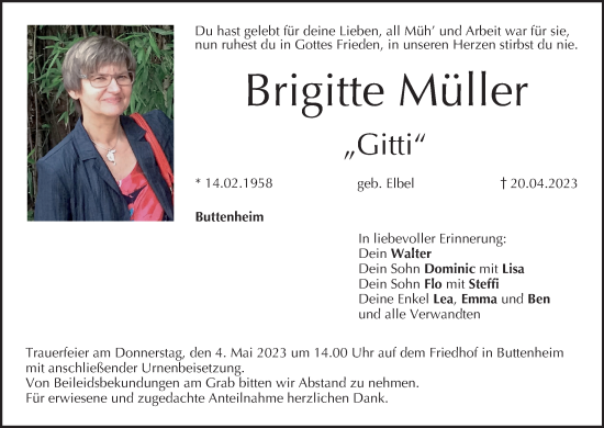 Anzeige von Brigitte Müller von MGO