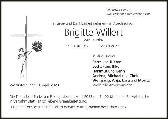 Anzeige von Brigitte Willert von MGO