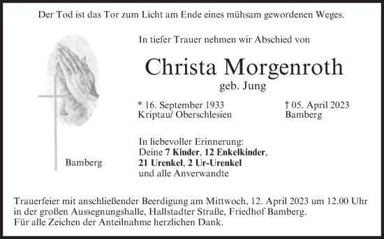 Anzeige von Christa Morgenroth von MGO