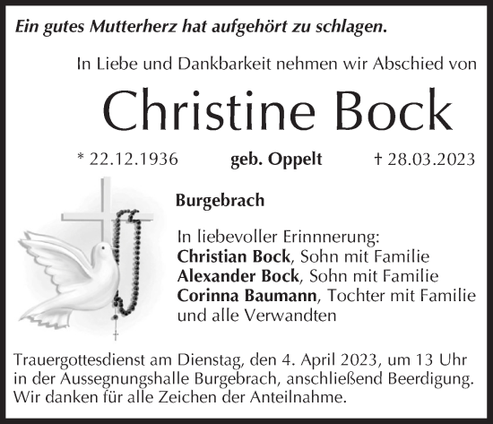 Anzeige von Christine Bock von MGO
