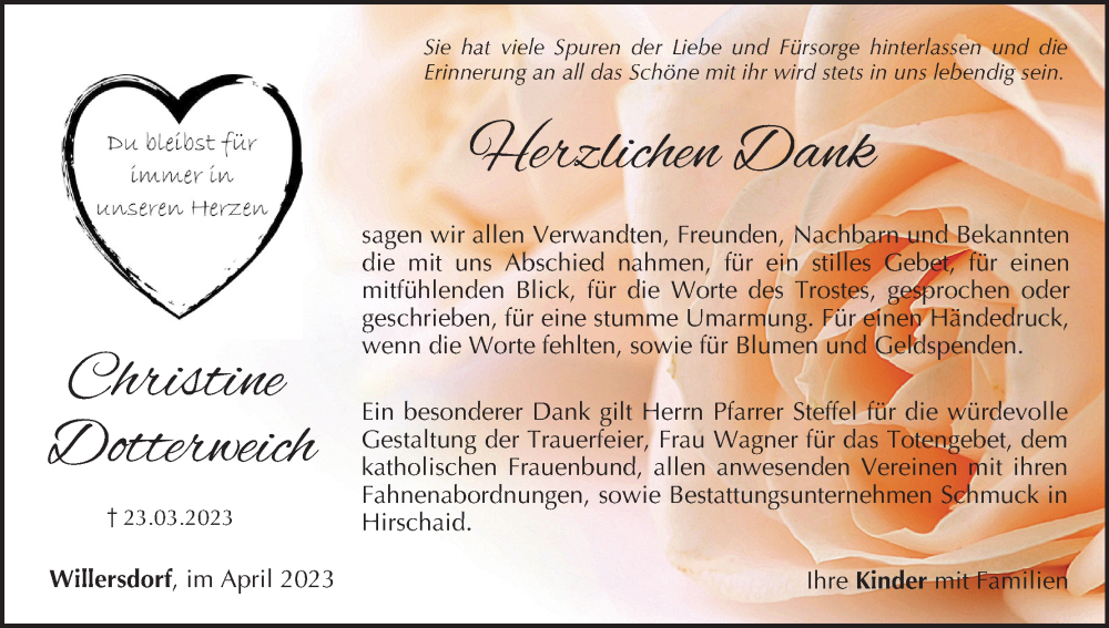  Traueranzeige für Christine Dotterweich vom 08.04.2023 aus MGO