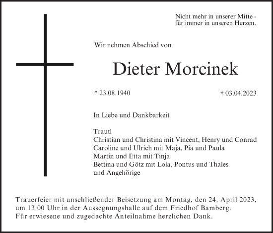 Anzeige von Dieter Morcinek von MGO