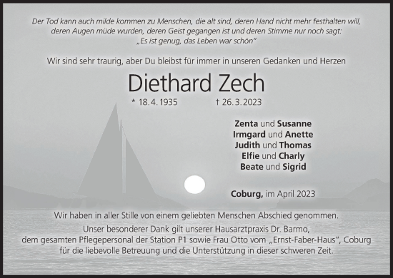 Anzeige von Diethard Zech von MGO