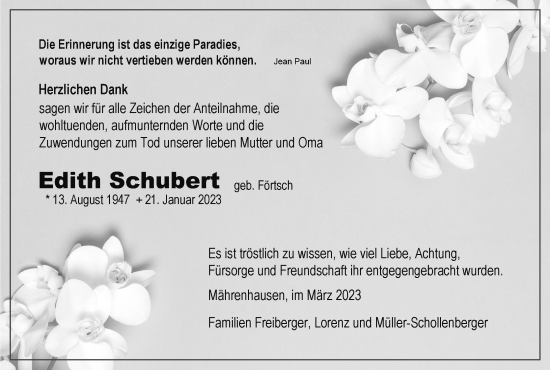 Anzeige von Edith Schubert von MGO