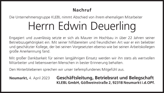 Anzeige von Edwin Deuerling von MGO