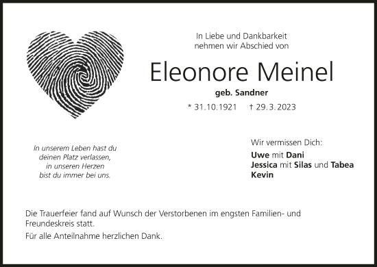 Anzeige von Eleonore Meinel von MGO