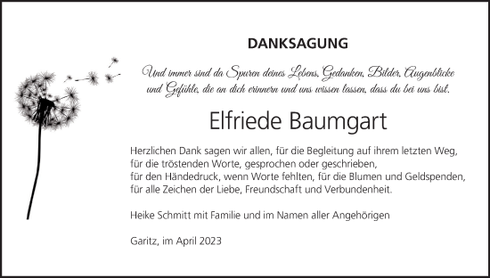 Anzeige von Elfriede Baumgart von MGO