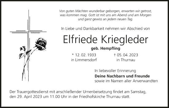 Anzeige von Elfriede Kriegleder von MGO