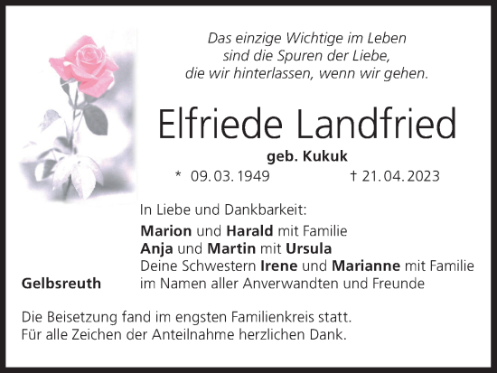 Anzeige von Elfriede Landfried von MGO