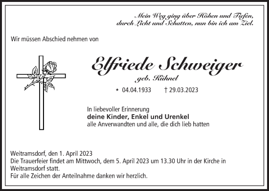 Anzeige von Elfriede Schweiger von MGO