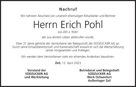 Anzeige von Erich Pohl von MGO