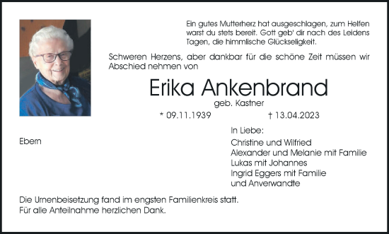 Anzeige von Erika Ankenbrand von MGO
