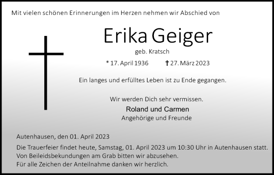 Anzeige von Erika Geiger von MGO