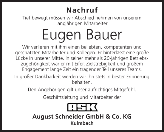 Anzeige von Eugen Bauer von MGO