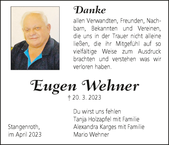 Anzeige von Eugen Wehner von MGO
