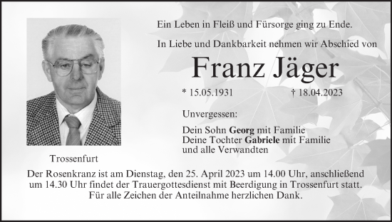 Anzeige von Franz Jäger von MGO