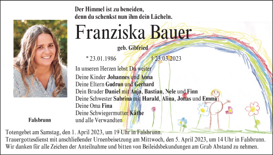Anzeige von Franziska Bauer von MGO