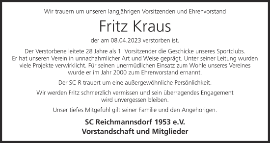 Anzeige von Fritz Kraus von MGO