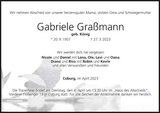 Anzeige von Gabriele Graßmann von MGO