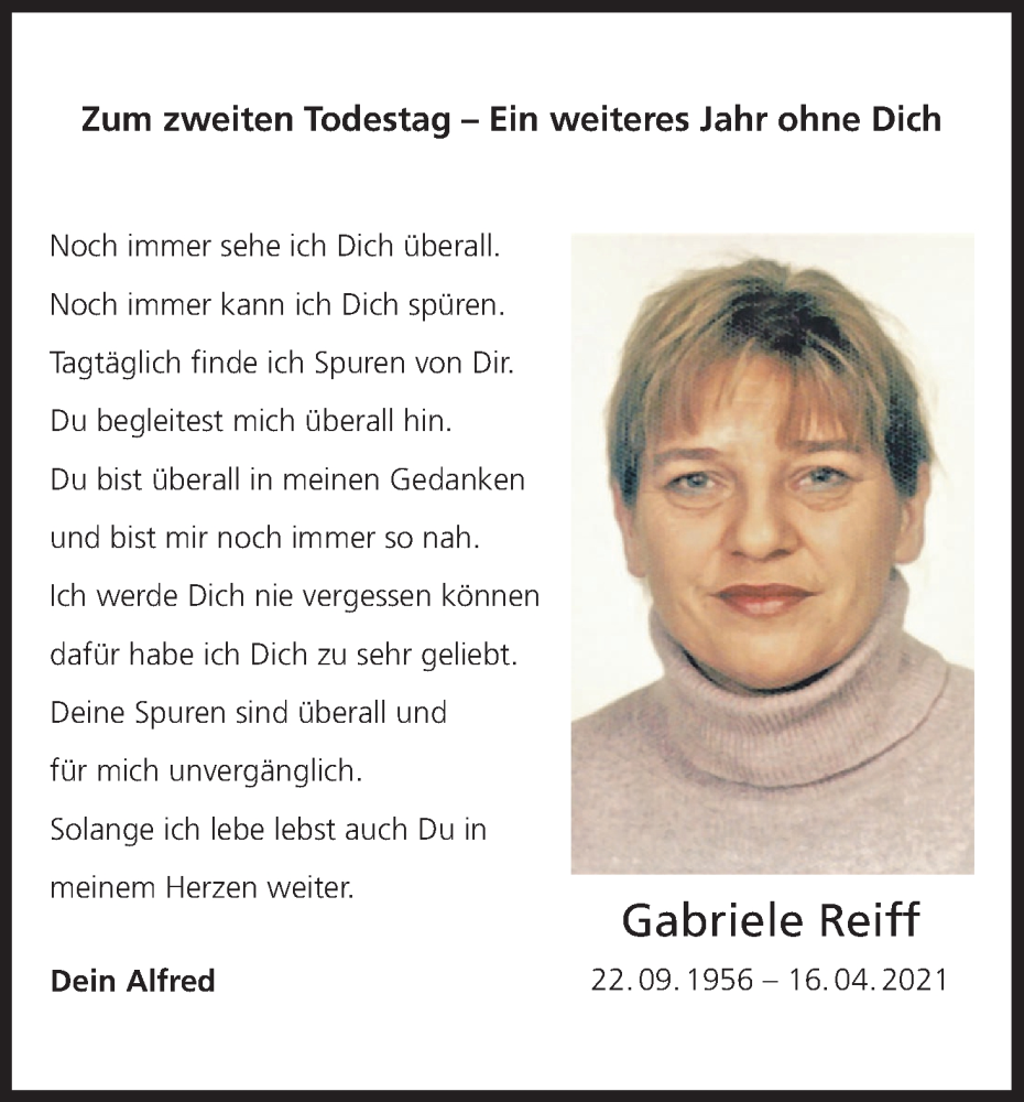  Traueranzeige für Gabriele Reiff vom 15.04.2023 aus MGO