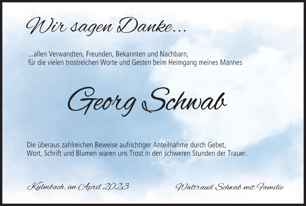  Traueranzeige für Georg Schwab vom 08.04.2023 aus MGO