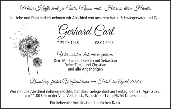 Anzeige von Gerhard Carl von MGO