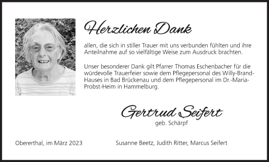 Anzeige von Gertrud Seifert von MGO