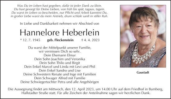 Anzeige von Hannelore Heberlein von MGO