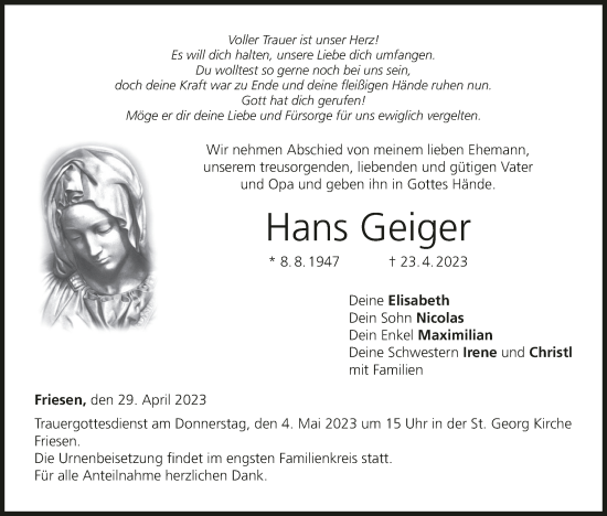 Anzeige von Hans Geiger von MGO
