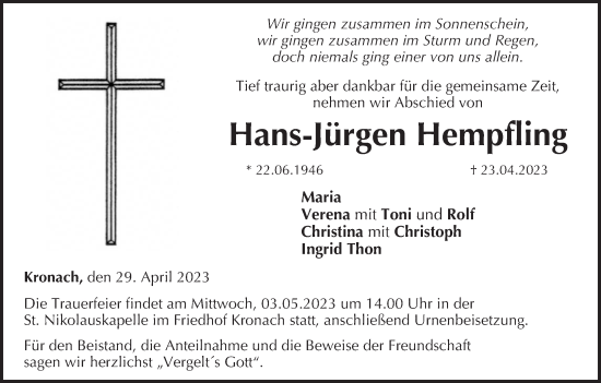 Anzeige von Hans-Jürgen Hempfling von MGO