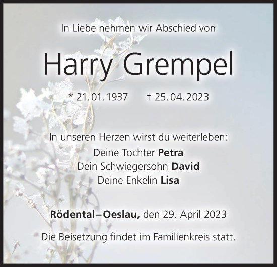 Anzeige von Harry Grempel von MGO