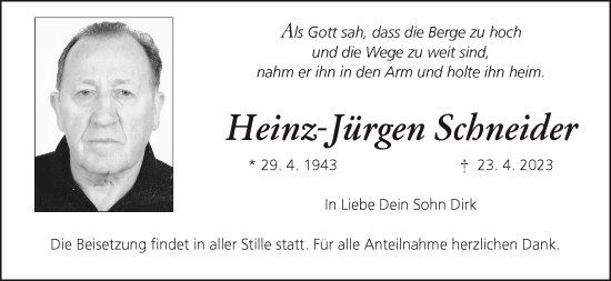 Anzeige von Heinz-Jürgen Schneider von MGO