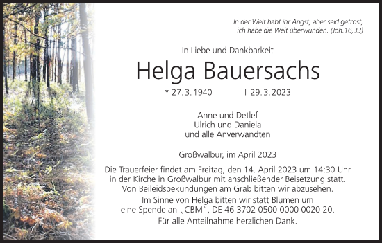 Anzeige von Helga Bauersachs von MGO