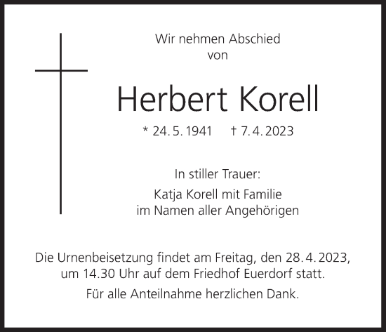 Anzeige von Herbert Korell von MGO